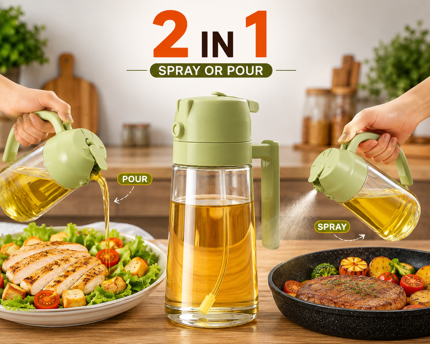🌿 Shopryz 2-in-1 Premium Oil Sprayer & Dispenser | 400ml Glass Bottle | Spray & Pour | Air Fryer, Grill, Baking | Healthy Cooking | Home Made Quality